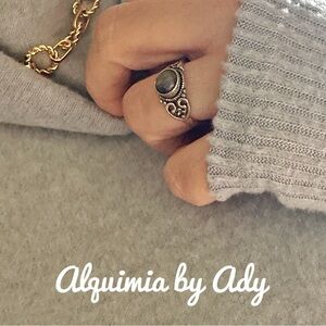 Silver Labradorite halo dainty ring